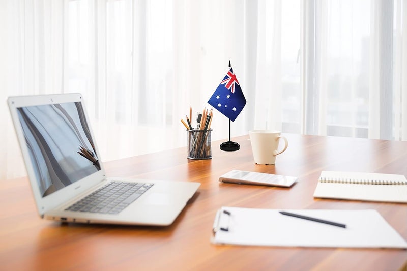 tibijoy Australia Flags Australian Small Mini Desk Flags Set Small Mini Australia Flags Table Flag with 13" Black Pole, Black Base and Spear Top, Miniature Australian Deluxe Desktop Flag, Home Decoration, Office Decoration, Festival Celebrations(12 Pack ) - Image 5